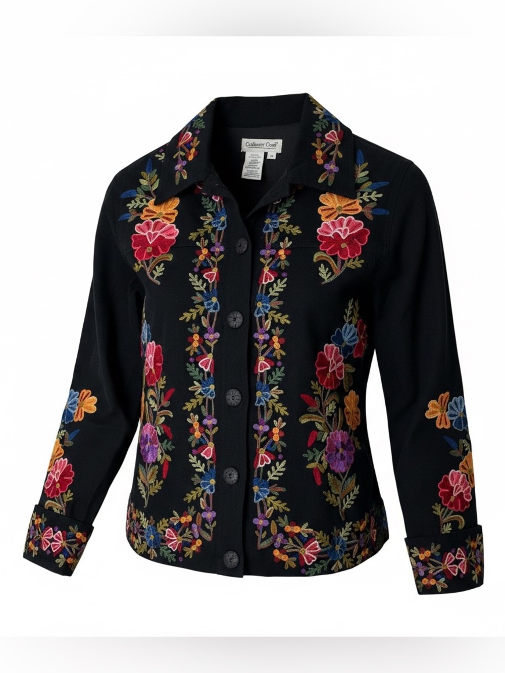 Coldwater Creek RARE Rainbow Floral Chain Embroidered Boho Hippie Denim Jacket
